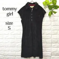 最終価格【トミーガール】黒 ポロワンピース S 膝上 ベルベット調 スポーティー