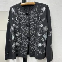 花柄刺繍 グレー カーディガン Fサイズ