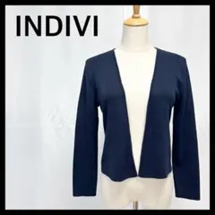 【美品】INDIVI インディヴィ 長袖 カーディガン ショート丈 ネイビー M