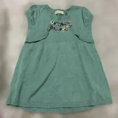 f.dashファミリア 緑色刺繍半袖ワンピース