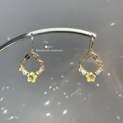 14kgf 星型レモンクォーツのピアス スワロフスキー・クリスタル