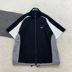 ナイキ【L】黒×白×グレー 半袖 トラックジャケット フルジップ スポーツ 春夏