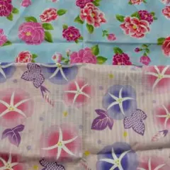 花柄　朝顔　ハギレ　はぎれ　2枚セット