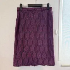 【美品】総レース タイトスカート 【L】深めパープル 紫 ヴィンテージ