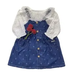 レース襟トップス＋さくらんぼワンピース 2点セット　90