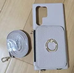 スマホケース ショルダーストラップ付き ライトグレー