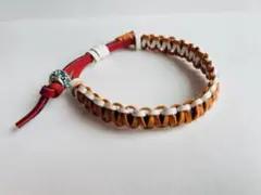 メンズ 本革編み込みブレスレット ブラウン ホワイト ハンドメイド プレゼント
