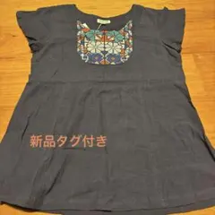 新品　タグ付き　People Tree 手織り刺繍Tシャツ ネイビー Mのサムネイル