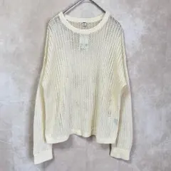 【新品タグ付】ユニクロ リネン混 メッシュクルーネックセーター 長袖 M 白のサムネイル