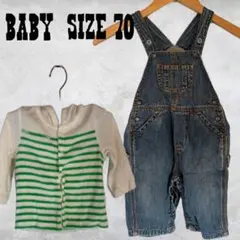 ベビー服 サイズ70 ストライプシャツとデニムオーバーオール