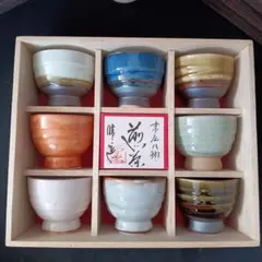 SANEI 末広八釉 煎茶揃 多色陶器製湯飲み8個セット