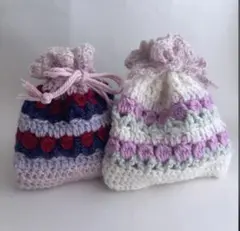 チューリップポーチ　かぎ編み　編み物　巾着袋