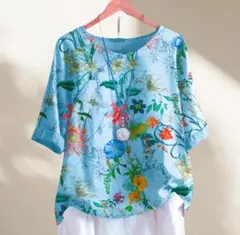 ブラウス レディース 半袖 シャツ 花柄 チュニック 大きいサイズ トップス06