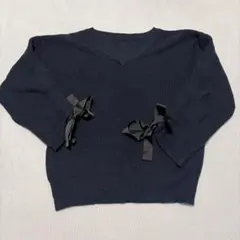 ダークネイビー Vネック セーター L