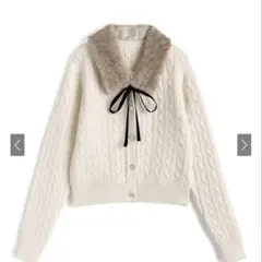 ※新品未使用タグ付き即購入OK グレイルケーブル編みホワイトカーディガン