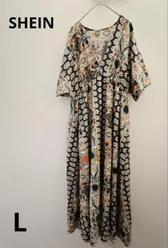 SHEIN 【L】 花柄 ロングワンピース 半袖 大人可愛い 夏ワンピ
