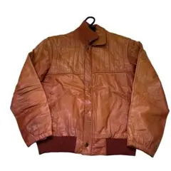90s 本革　牛革　ブラウンレザーキルティングジャケット　vintage