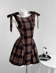 チェック柄ノースリーブミニワンピース
