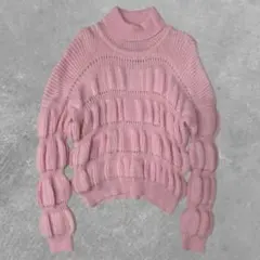 【美品】立体編み　バルーン袖　ピンクニット　レディース　M相当　アーカイブ