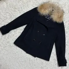 ジャーナルスタンダード✨良品　ピーコート　ファー付き　ウール混　ネイビー