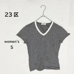 【23区】 Vネック 半袖Tシャツ Sサイズ　ボーダー柄　カジュアルのサムネイル
