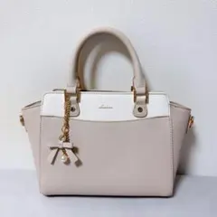 チャーム付 ハンドバッグ ベージュ×オフ