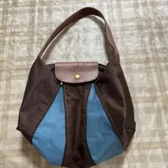 ユニークデザイン ハンドバッグ ブラウンと青