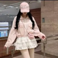 【美品】グレイル サイドラインシアーショート丈ブルゾン ピンク フリーサイズ