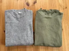 ナチュラルリサーチ　グレー リブ編み 長袖ニット　Mサイズ　モスグリーンニット