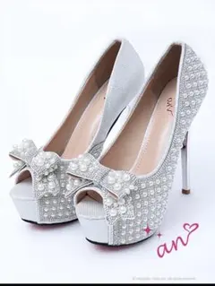 美品【an】リボンモチーフハイヒール