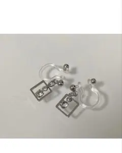 【美品】シルバー　スクエアモチーフ　フープイヤリング