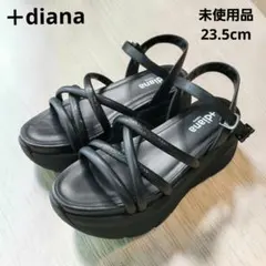 未使用 プラスダイアナ ニットウェッジサンダル 23.5cm ブラック 厚底