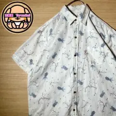 ヴィンテージ 金魚 総柄 半袖シャツ XL 大きめ 木製ボタン 和柄 古着のサムネイル
