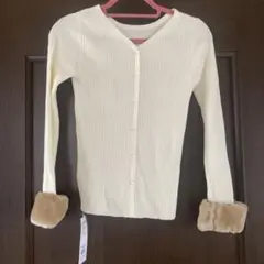 アイボリー リブ編み 長袖カーディガン