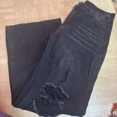 ダメージ加工 ワイドデニムパンツ ブラック　美品