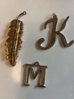 ハンドメイドに！羽根とアルファベット【M,K】チャームセット