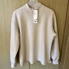 ユニクロU／ブラッシュドジャージーモックネックTシャツ／ナチュラル／M