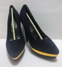 ゴールドライン ベロア パンプス ヒール ネイビー 高ヒール 厚底