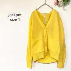 ニットカーディガン　アウター　黄色　Vネック　無地　Jackpot 1245