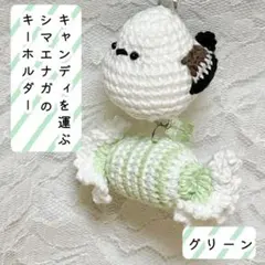 【匿名配送】キャンディを運ぶシマエナガのキーホルダー／緑のサムネイル