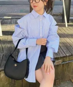 NICECLAUP 肩あきシャツ サックス