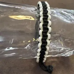 編み込みデザイン ブレスレット 黒白 アンクレット