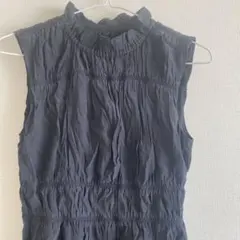 リエンダ　黒　シャーリングトップス　ノースリチュニック