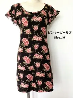 【Pinky Girls】ピンキーガールズ　ミニワンピース　薔薇柄　花柄　M