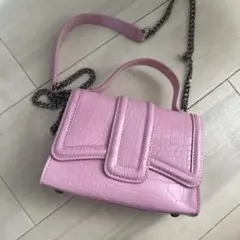zara ピンク クロコダイル風 ショルダーバッグ