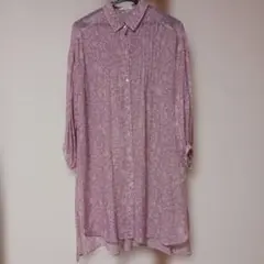 PINORE 花柄 薄紫 長袖ロングシャツ　38