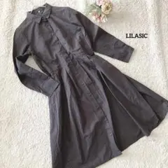 リラシク LILASIC シャツワンピース M ダークブラウン ストライプ