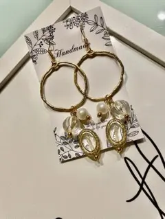 ハンドメイド ゴールドフープピアス