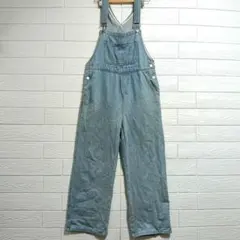 大人カジュアル｜ワイド デニム オーバーオール サロペット M ライトブルー