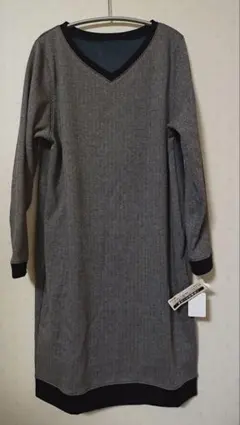 暖か裏起毛グレー 長袖カットソーワンピース